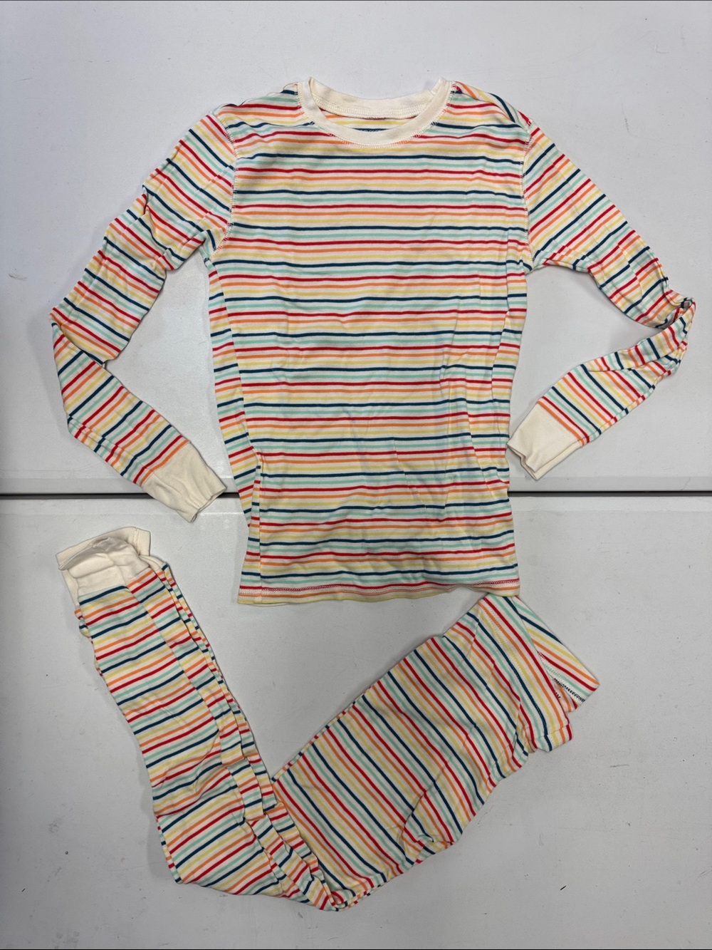 Old Navy Cream Long-Sleeve Rainbow Stripe Pajama Set